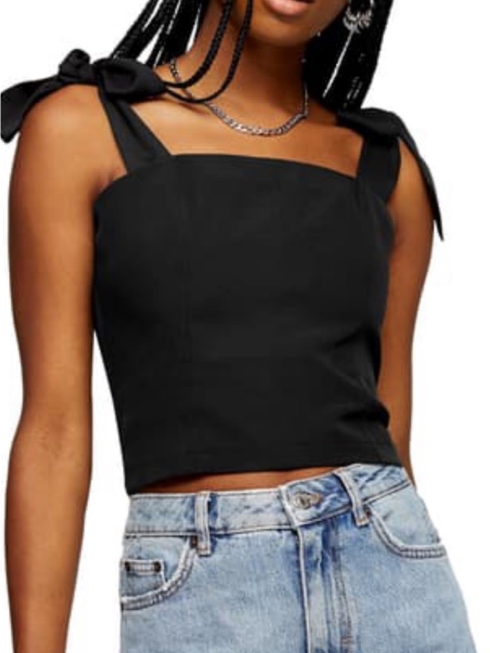 Topshop Black Tie-Shoulder Crop Cami